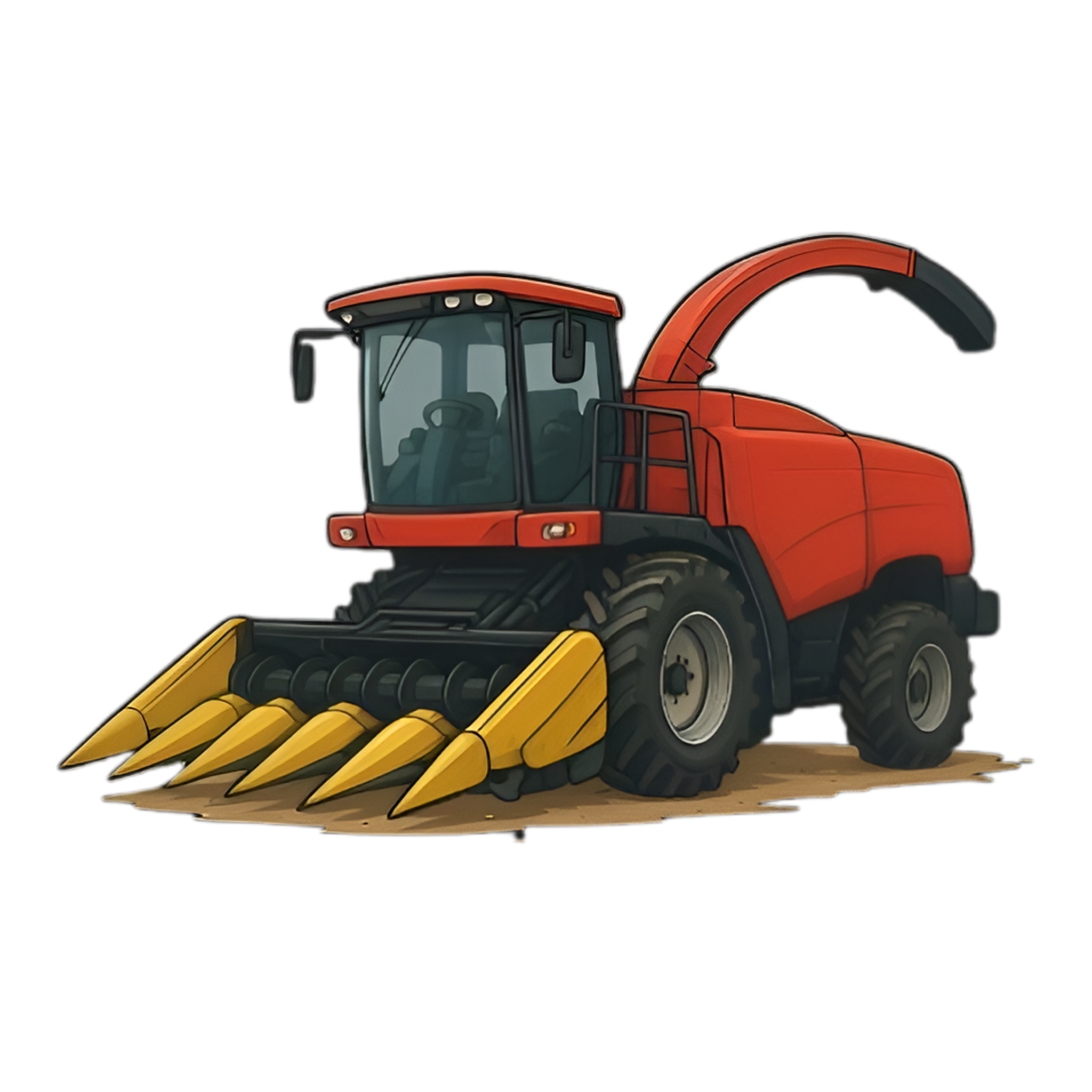 Красная сельхоз техника с желтым наконечником спереди